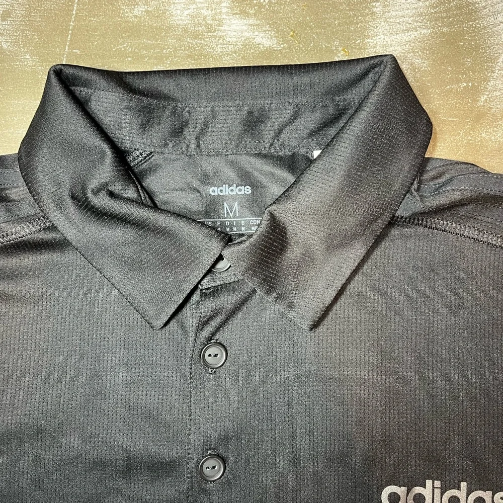 Adidas Black Athletic There Button Polo Short Sleeve Men’s Medium NWOT